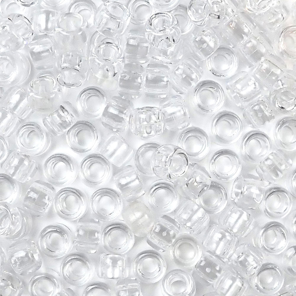 Clear Plastic Pony Beads. Size 6 x 9 mm. Craft Beads. Made in the USA.
