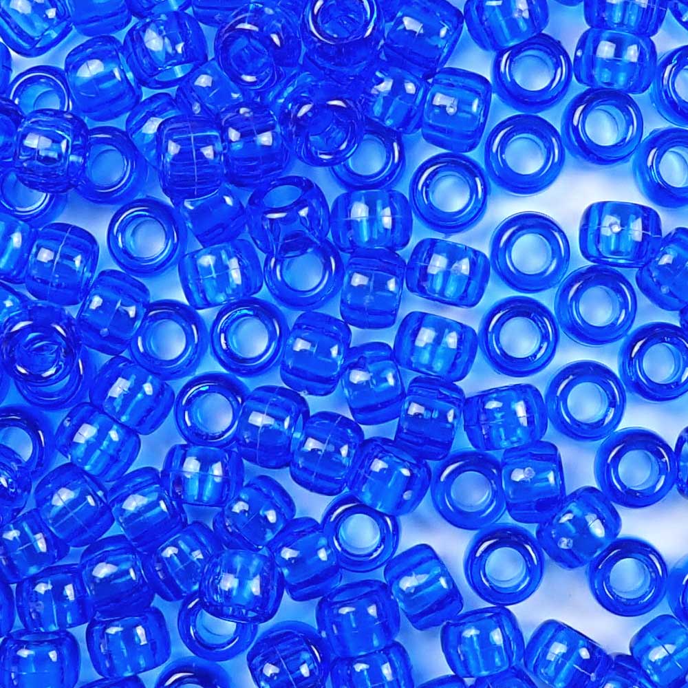 Dark Sapphire Blue Plastic Pony Beads. Size 6 x 9 mm. Craft Beads. Made in the USA.
