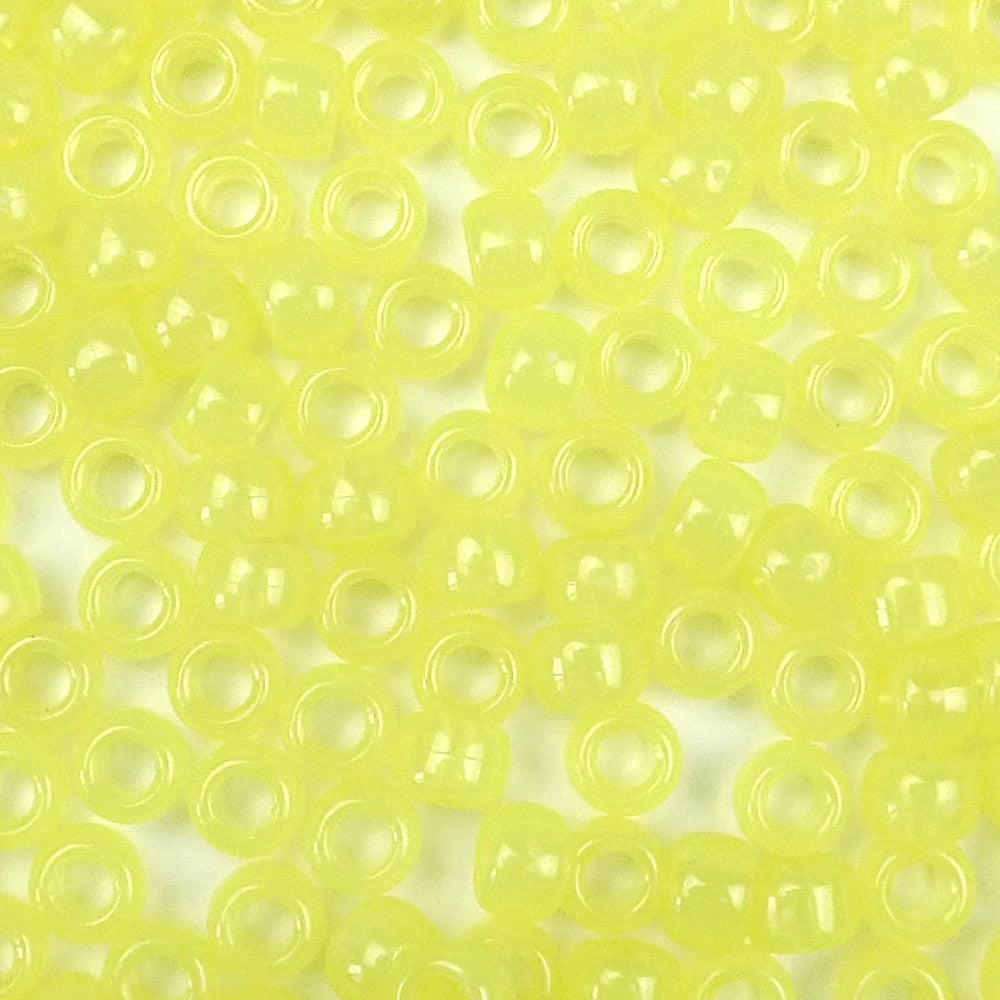 Yellow Glow Plastic Pony Beads. Size 6 x 9 mm. Craft Beads. Made in the USA.