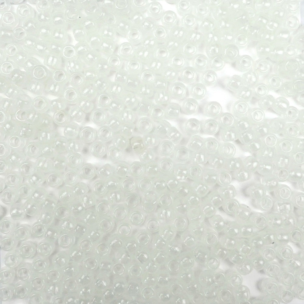 White Glow Plastic Pony Beads. Size 6 x 9 mm. Craft Beads. Made in the USA.