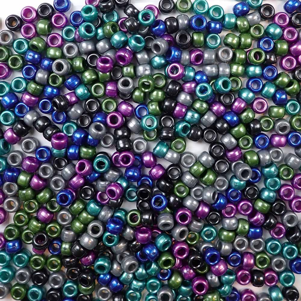 Cool Pearl Mix Plastic Pony Beads. Size 6 x 9 mm. Craft Beads. Made in the USA.