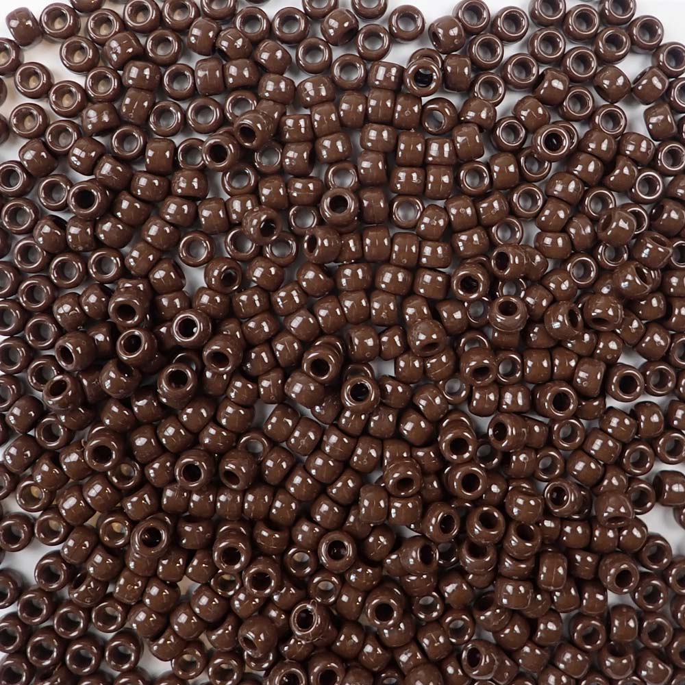 Chocolate Brown Plastic Pony Beads. Size 6 x 9 mm. Craft Beads. Made in the USA.