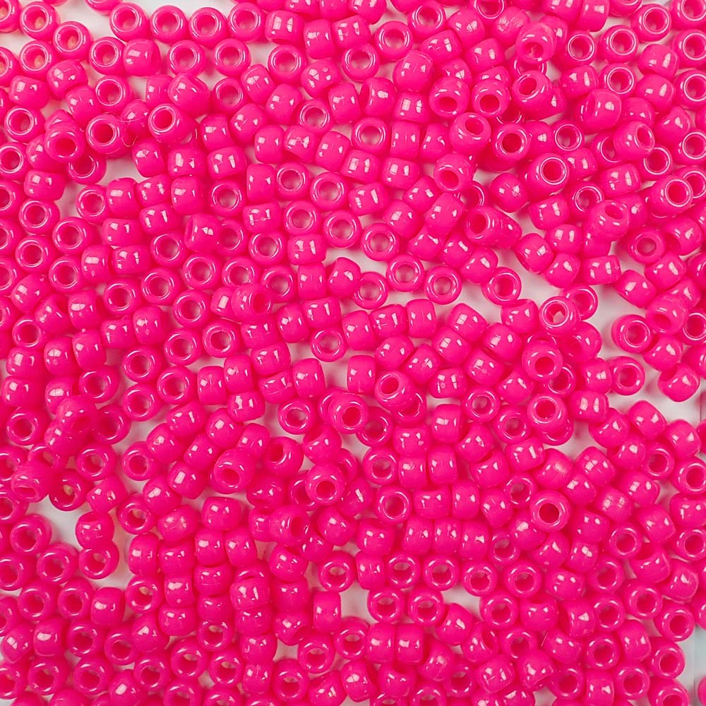 neon pink 6 x 9mm plastic pony beads