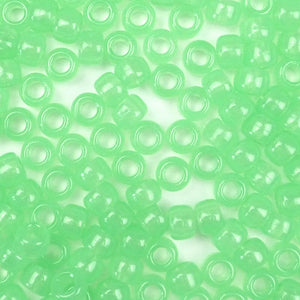 Green Glow in Dark Plastic Pony Beads 6 x 9mm, 500 beads