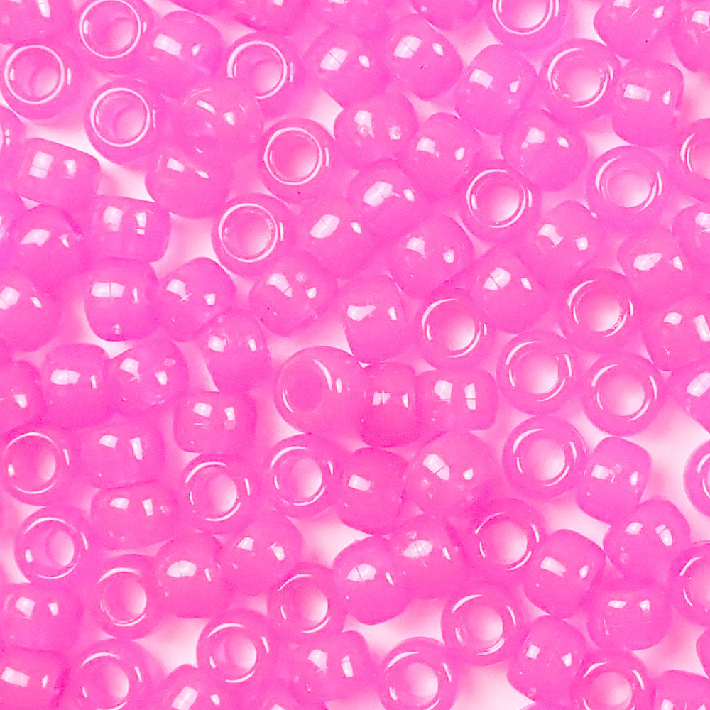 pink glow 6 x 9mm plastic pony beads in bulk bag