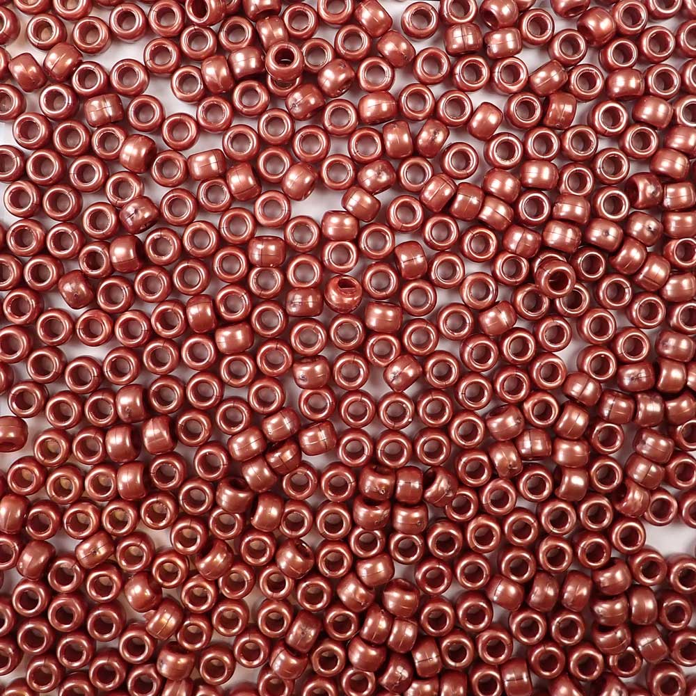 Antique Copper Pearl Plastic Pony Beads. Size 6 x 9 mm. Craft Beads. Made in the USA.