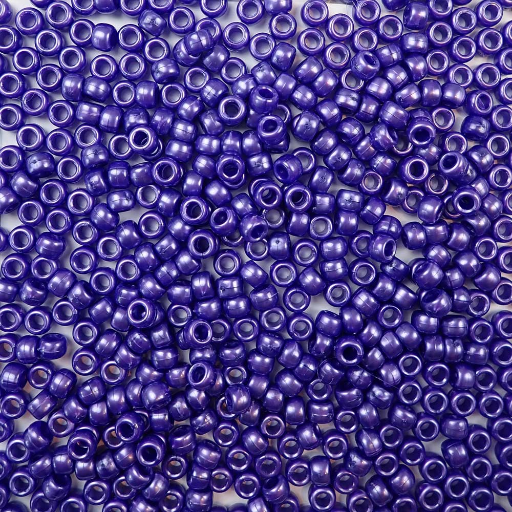 Dark Purple Pearl Plastic Pony Beads. Size 6 x 9 mm. Craft Beads. Made in the USA.