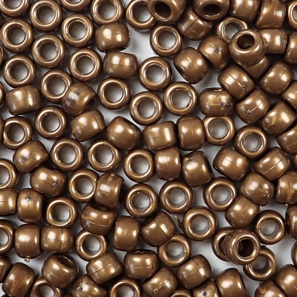 Antique Bronze Pearl Plastic Pony Beads. Size 6 x 9 mm. Craft Beads. Made in the USA.