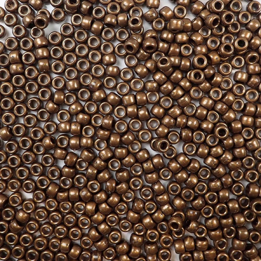 Antique Bronze Pearl Plastic Pony Beads. Size 6 x 9 mm. Craft Beads. Made in the USA.