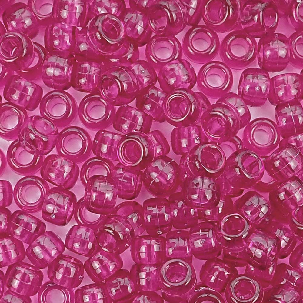 Fuchsia Transparent Plastic Pony Beads 6 x 9mm, 500 beads