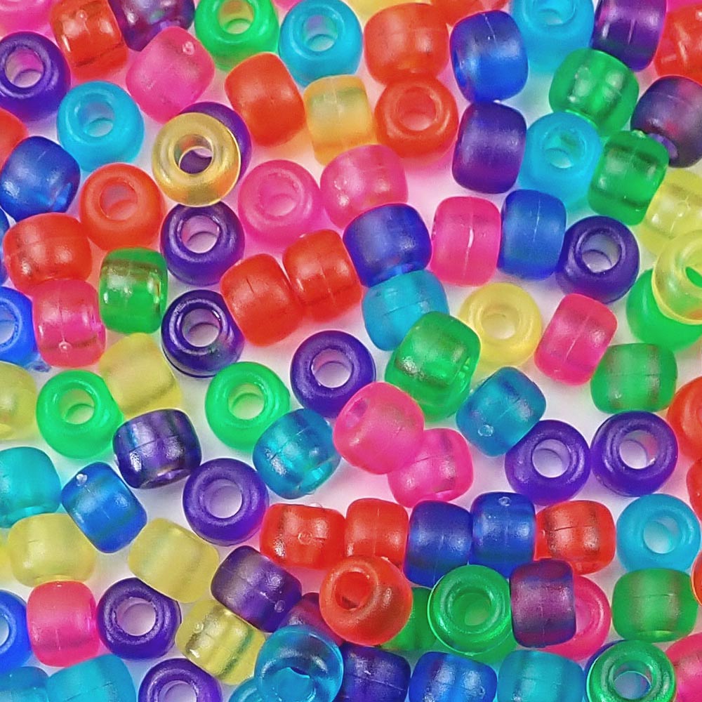 Frosted rainbow colors of 6 x 9mm Plastic Pony Beads