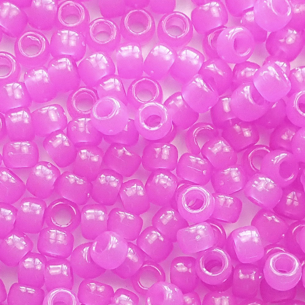 Light Purple Glow Plastic Pony Beads 6 x 9mm, 500 beads