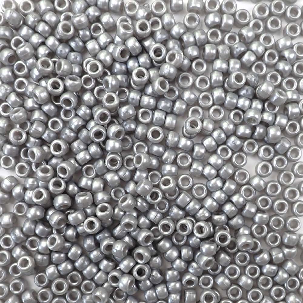 Medium Silver Gray Pearl Plastic Pony Beads 6 x 9mm, 500 beads