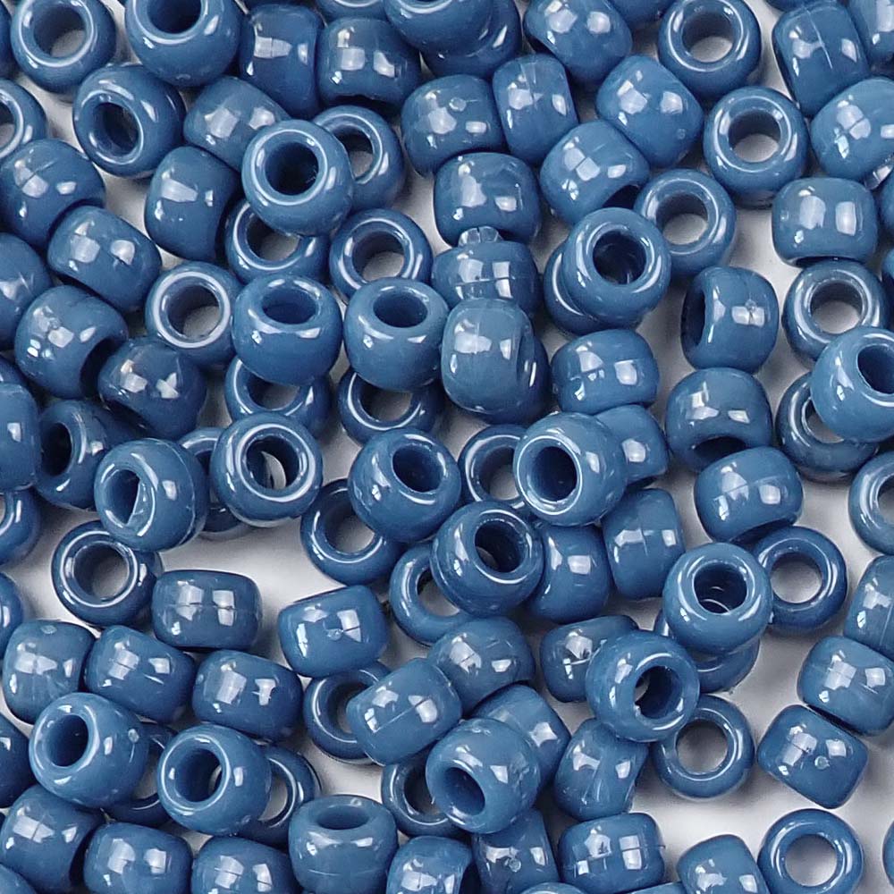 Denim Blue Plastic Pony Beads. Size 6 x 9 mm. Craft Beads. Made in the USA.