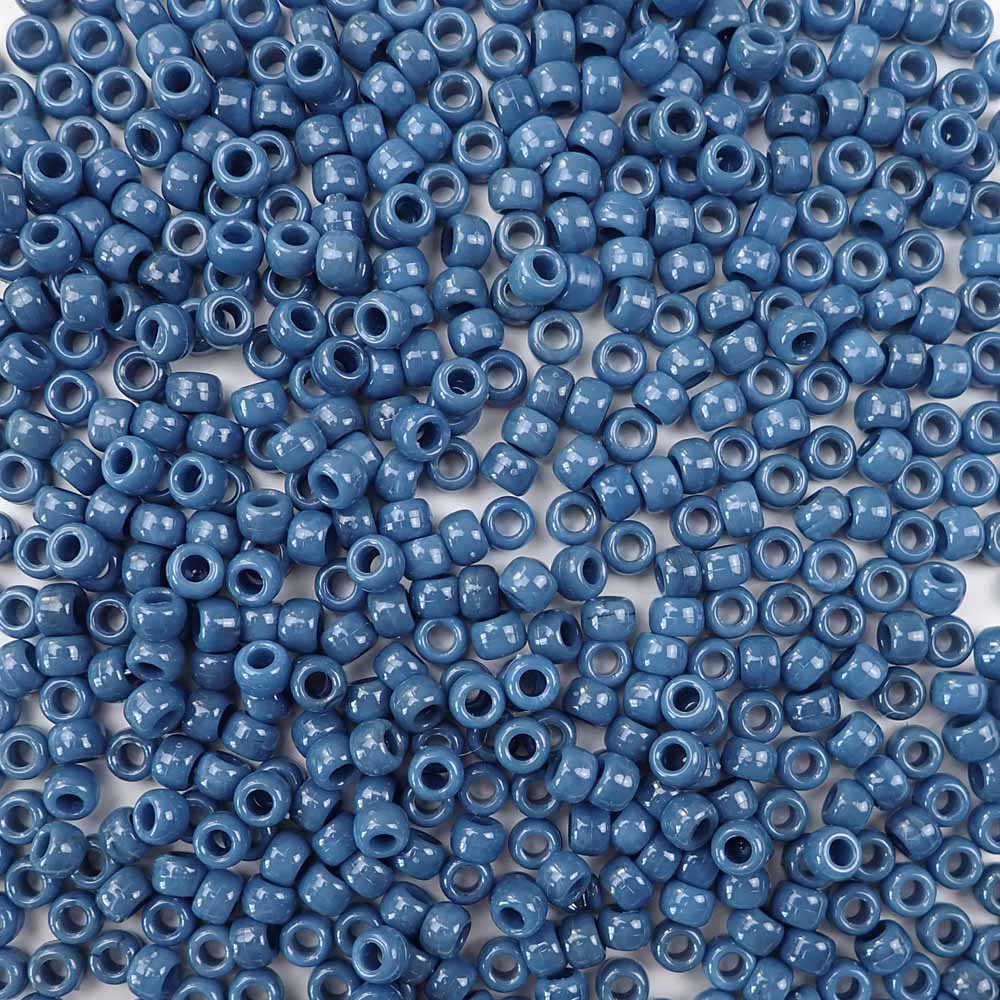 Denim Blue Plastic Pony Beads. Size 6 x 9 mm. Craft Beads. Made in the USA.