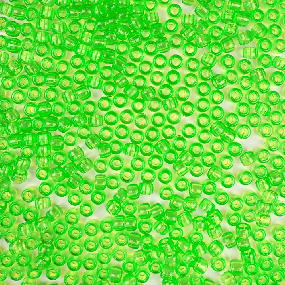 Lime Green Transparent Plastic Pony Beads 6 x 9mm, 1000 beads