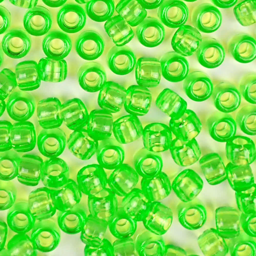 Lime Green Transparent Plastic Pony Beads 6 x 9mm, 500 beads