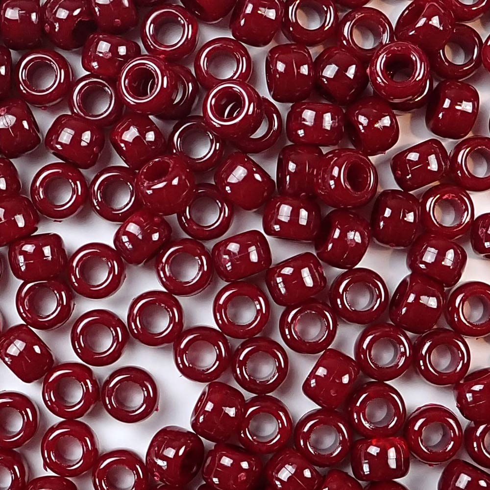 Dark Cranberry Plastic Pony Beads. Size 6 x 9 mm. Craft Beads. Made in the USA.