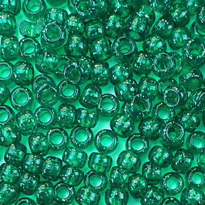 emerald green glitter 6 x 9mm plastic pony beads in bulk