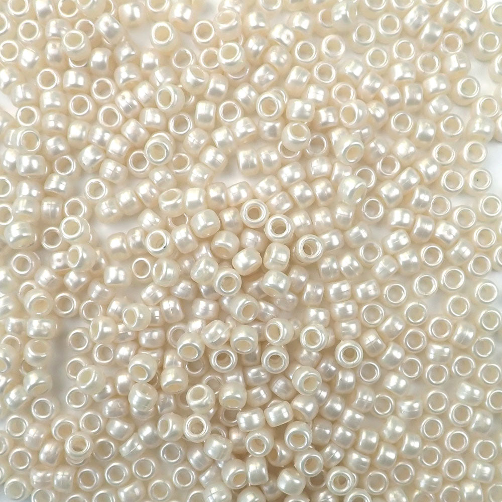 Antique White Pearl Plastic Pony Beads. Size 6 x 9 mm. Craft Beads. Made in the USA.