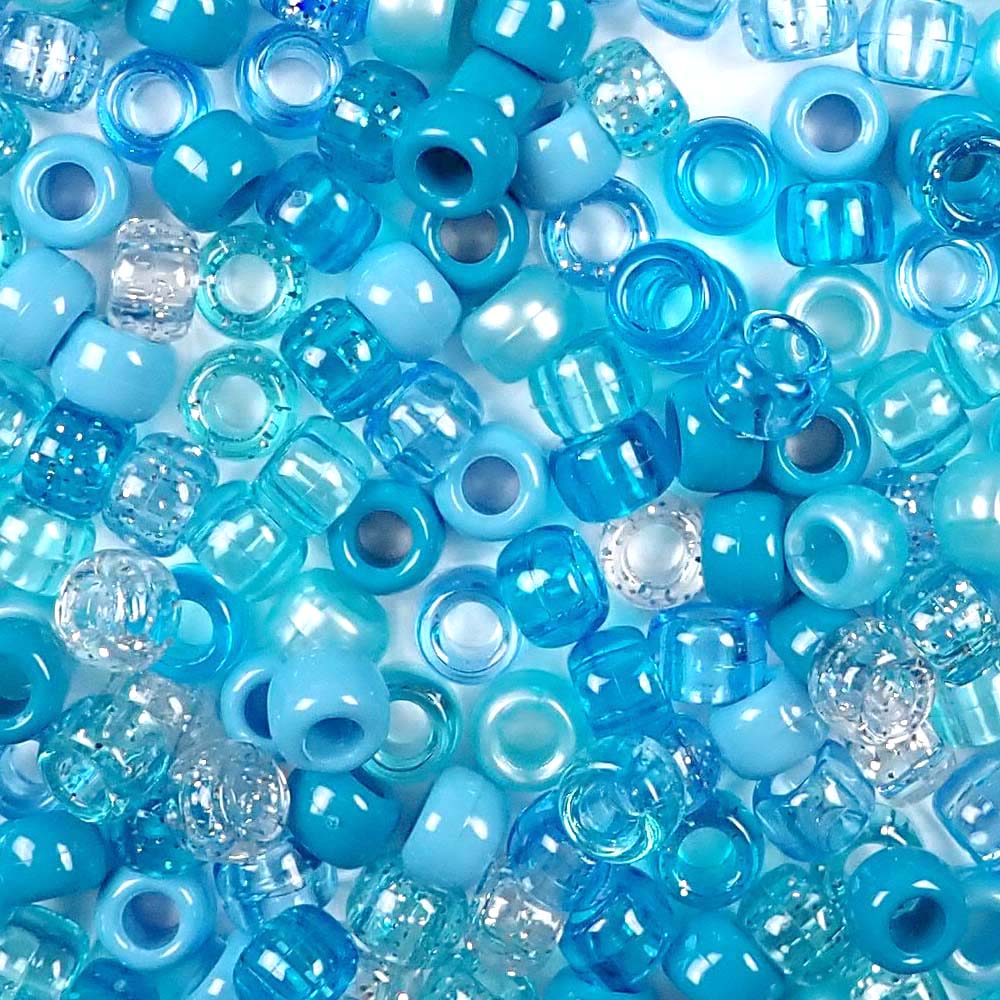 Caribbean Blue Mix Plastic Pony Beads 6 x 9mm, 1000 beads