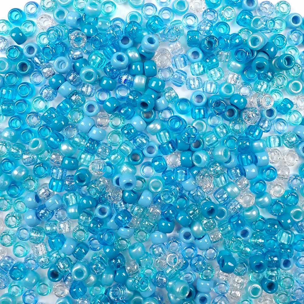 Caribbean Blue Mix Plastic Pony Beads 6 x 9mm, 1000 beads