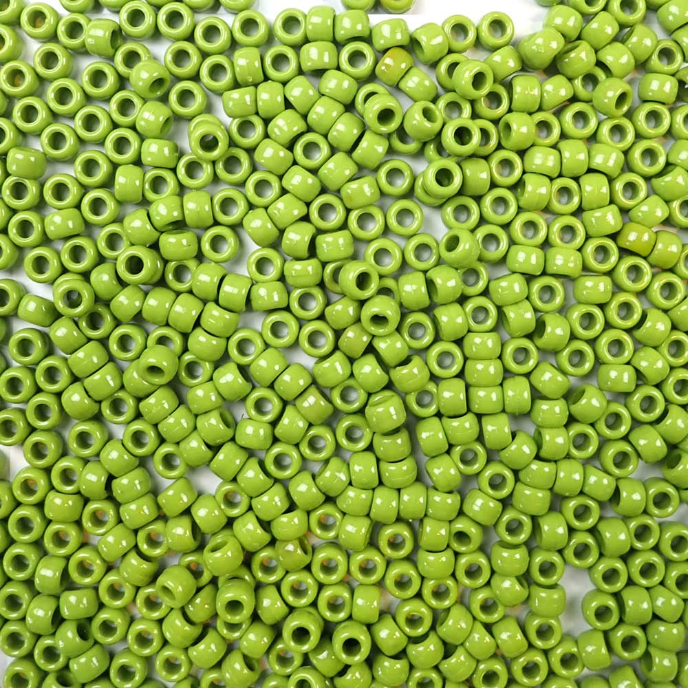 6 x 9mm plastic pony beads in kiwi green