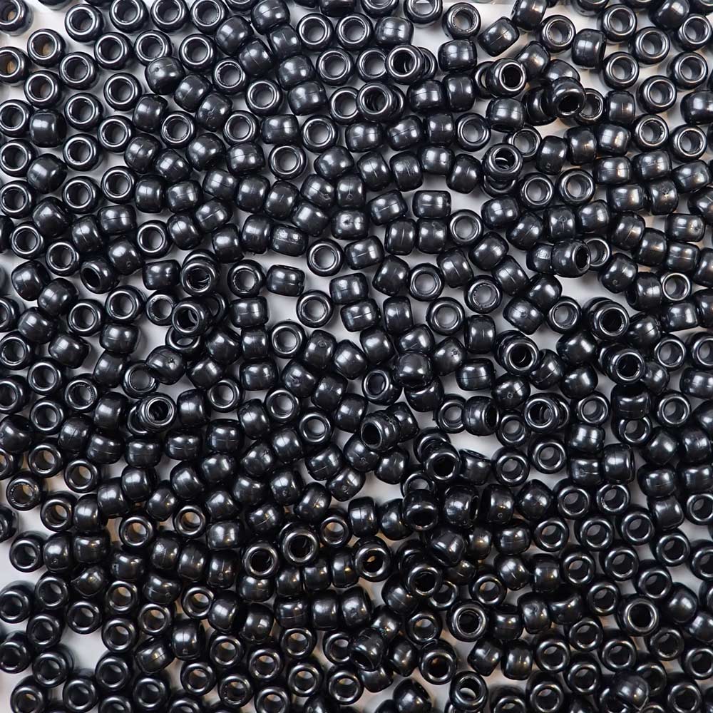 Black Pearl Plastic Craft Pony Beads 6x9mm, 500 beads Bulk Pack - Bead Bee