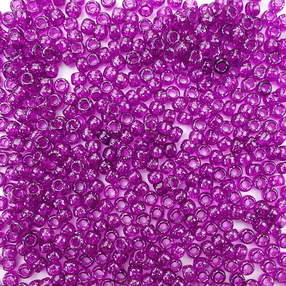 purple glitter 6 x 9mm plastic pony beads in bulk