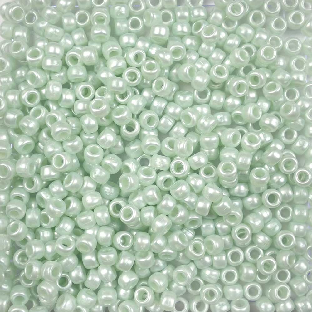 6 x 9mm plastic pony beads in sea green pearl