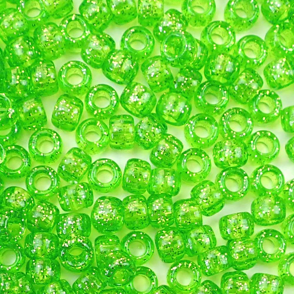 Peridot Green Glitter Plastic Craft Pony Beads 6x9mm, 500 beads Bulk - Bead  Bee