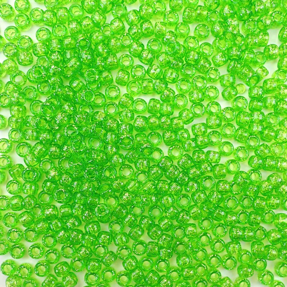 6 x 9mm plastic pony beads in lime glitter