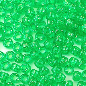mint green glitter 6 x 9mm plastic pony beads in bulk
