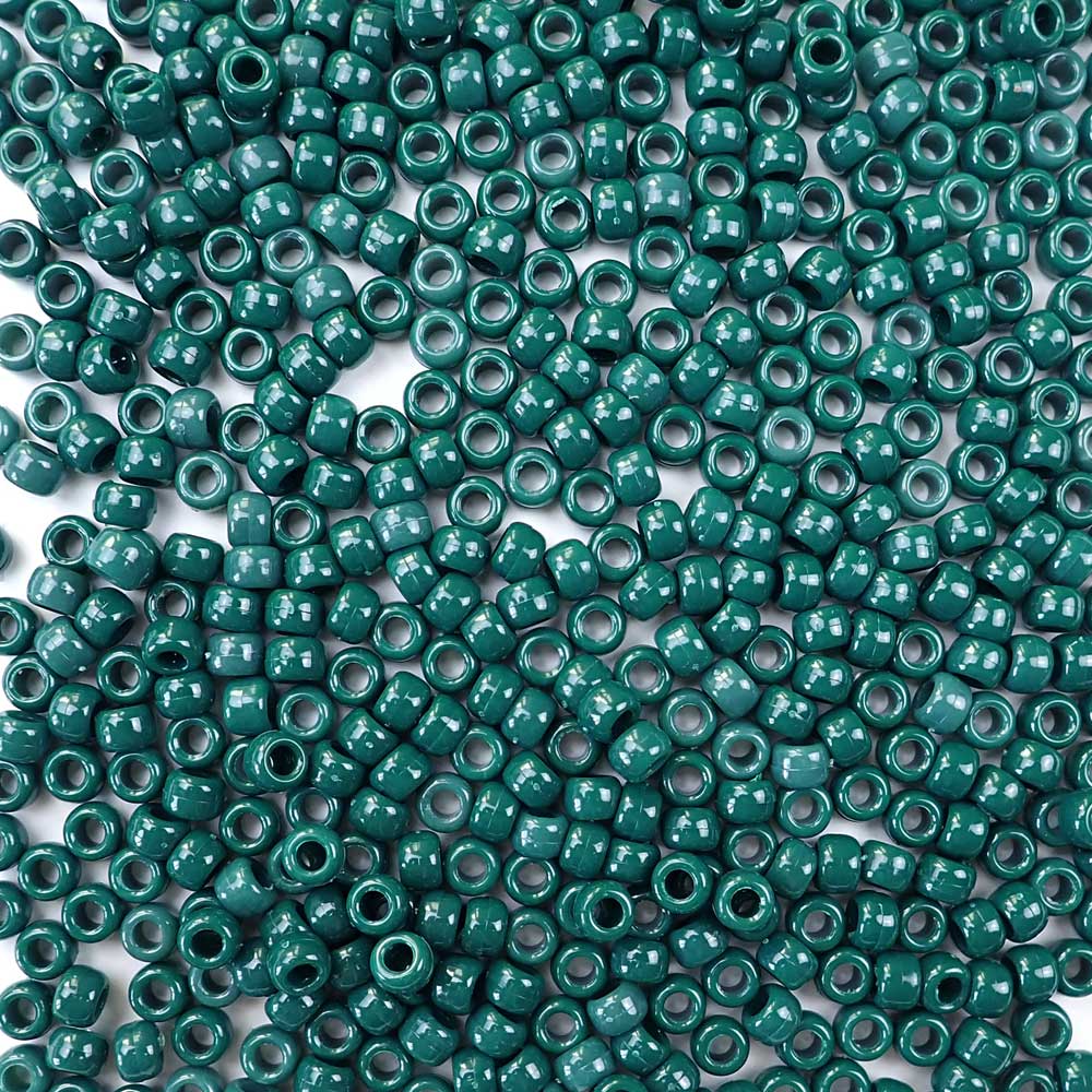 6 x 9mm plastic pony beads in forest green