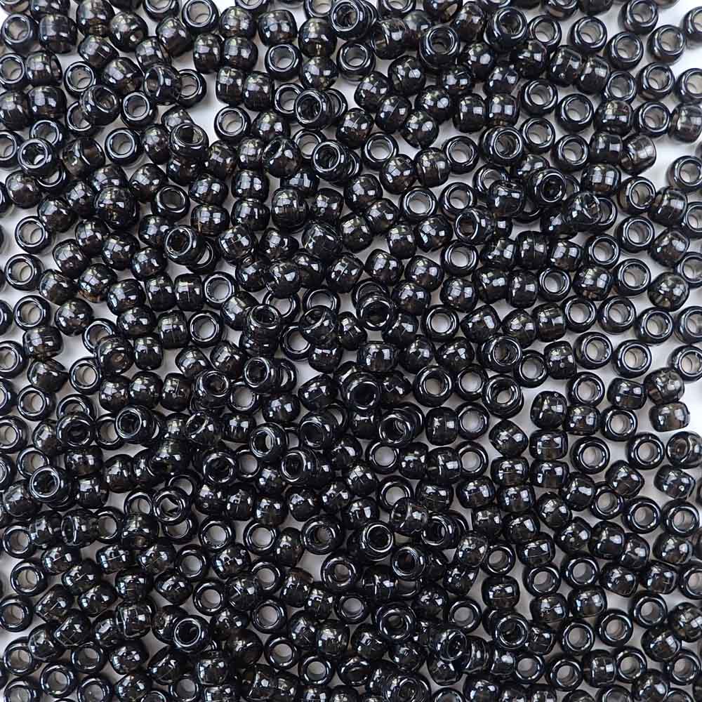 6 x 9mm plastic pony beads in transparent jet black