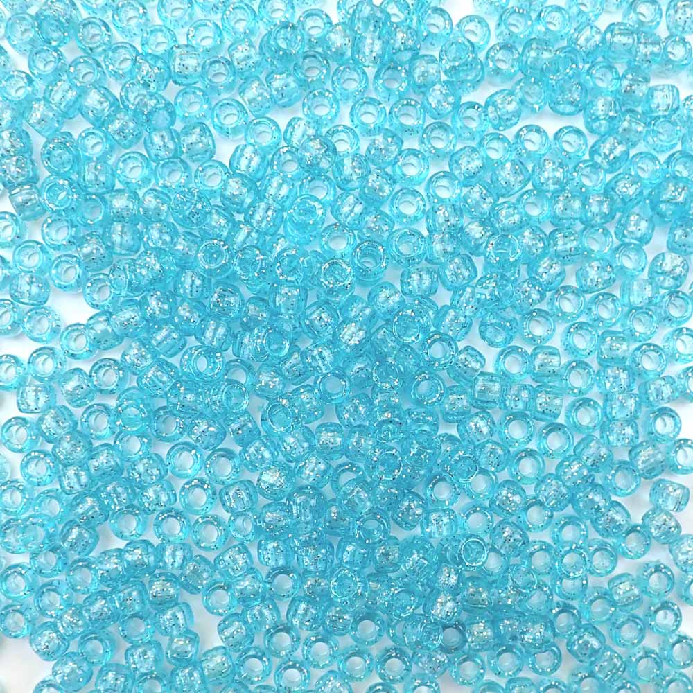 Dark Sapphire Blue Glitter Plastic Pony Beads 6 x 9mm, 500 beads