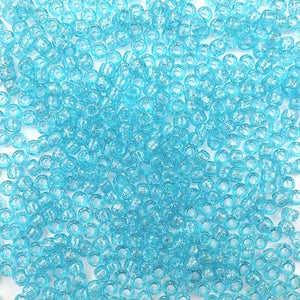 6 x 9mm plastic pony beads in light turquoise glitter