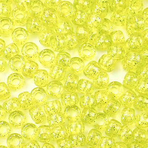 yellow glitter 6 x 9mm plastic pony beads in bulk