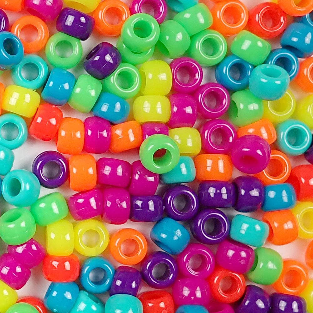 Bold & Bright Multicolor Mix Plastic Pony Beads 6 x 9mm, 1000 beads
