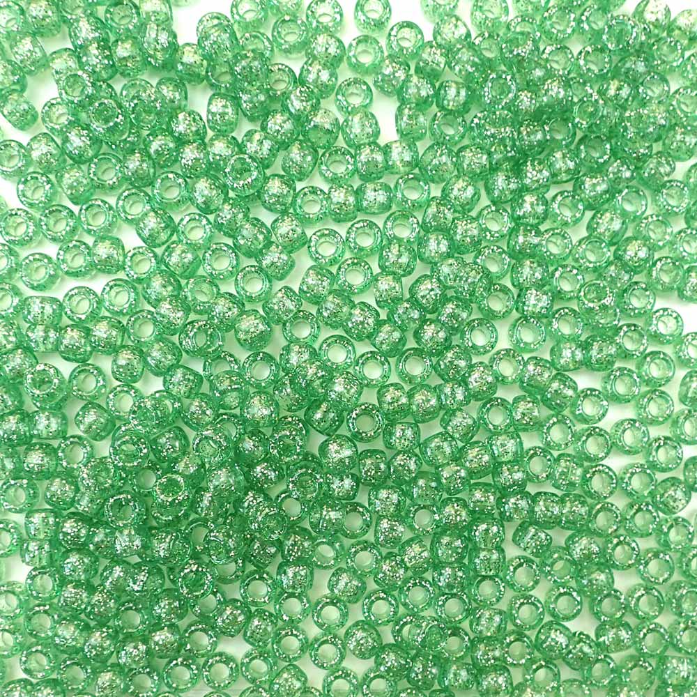 6 x 9mm plastic pony beads in peridot green glitter