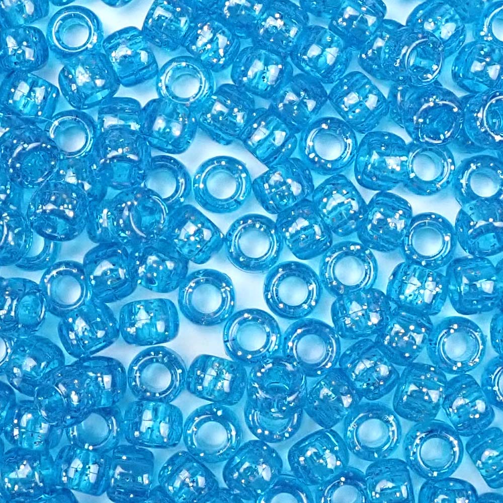 Turquoise Glitter Plastic Pony Beads 6 x 9mm, 500 beads