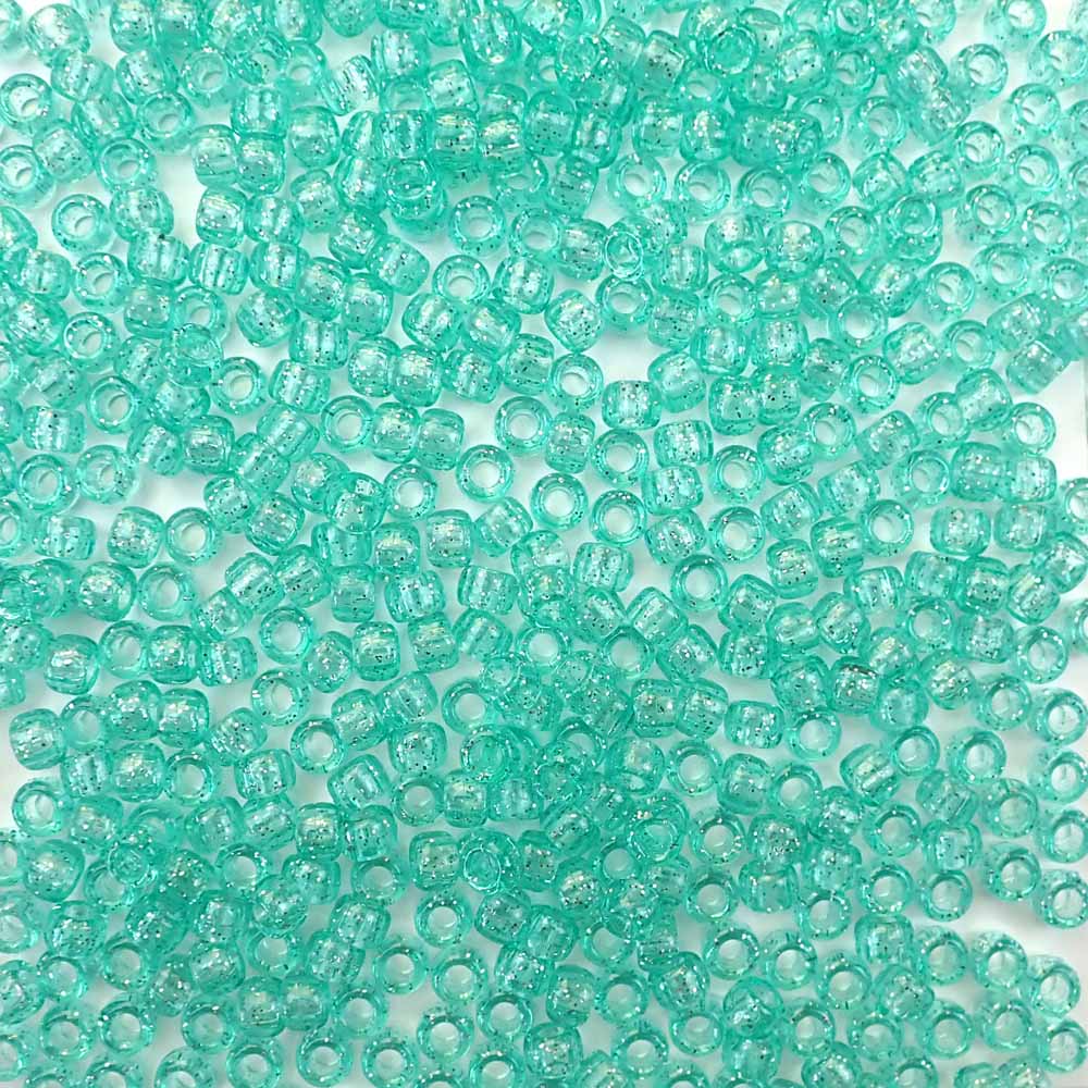 light aqua green glitter 6 x 9mm plastic pony beads in bulk