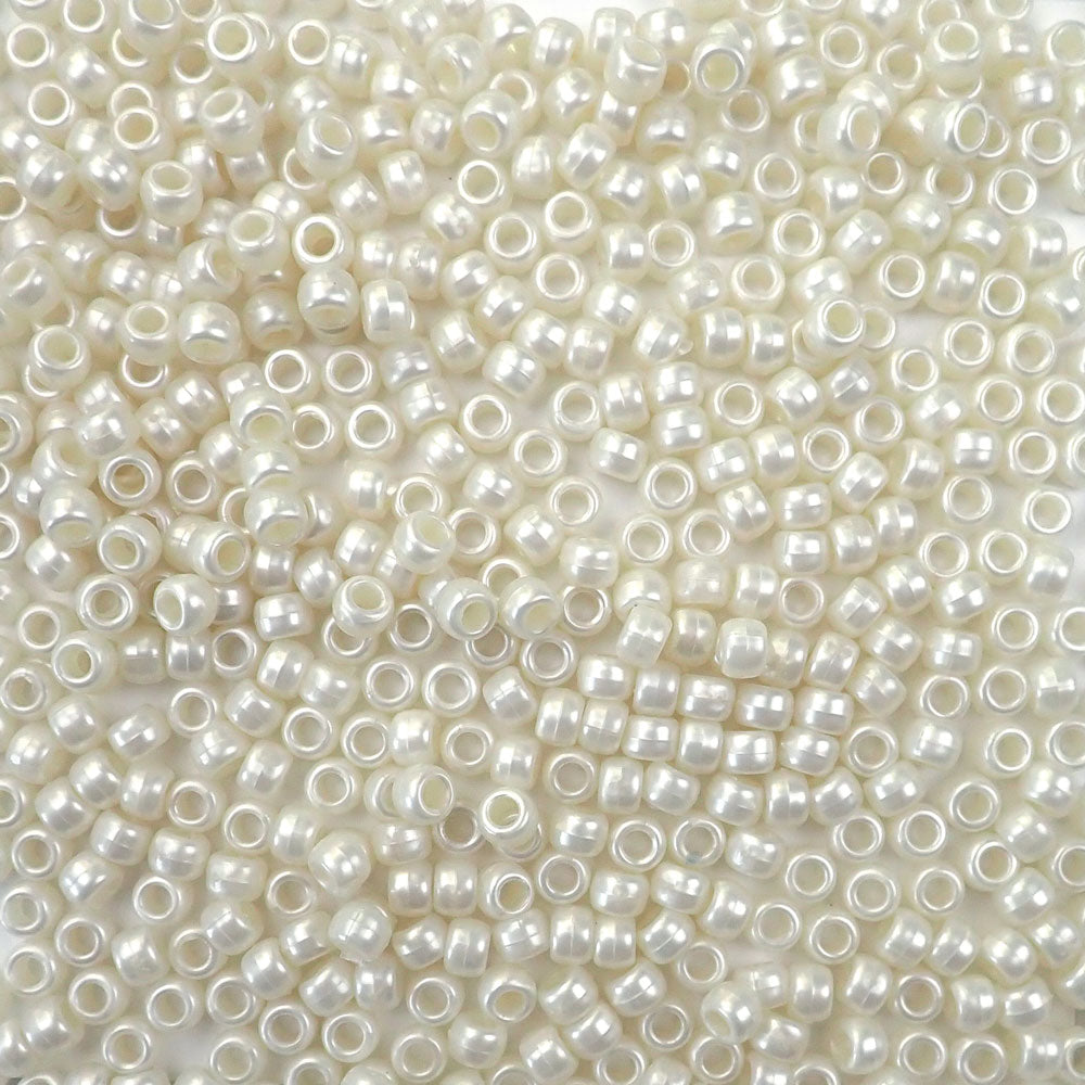 Bridal Pearl Plastic Pony Beads. Size 6 x 9 mm. Craft Beads. Made in the USA.