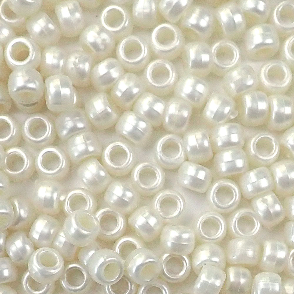 Bridal Pearl Plastic Pony Beads. Size 6 x 9 mm. Craft Beads. Made in the USA.