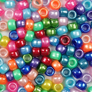 Rainbow pearl colors in 6 x 9mm Plastic Pony Beads