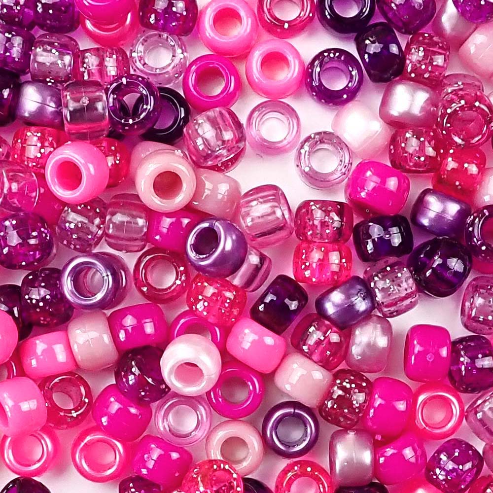 Berry Pink &amp; Purple Multicolor Mix Plastic Pony Beads 6 x 9mm, 1000 beads