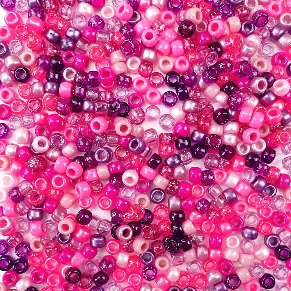 Berry Pink & Purple Multicolor Mix Plastic Pony Beads 6 x 9mm, 1000 beads