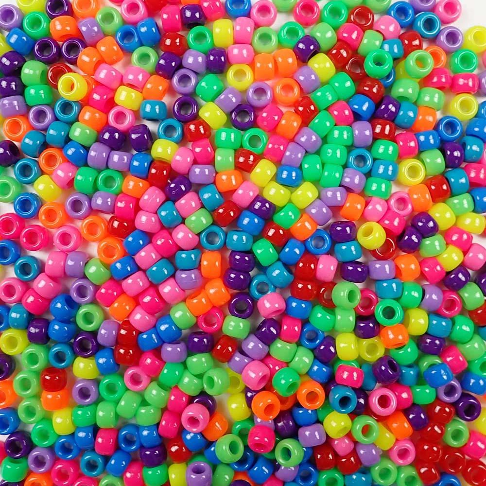 6 x 9mm Plastic Pony Beads in Rainbow Colors