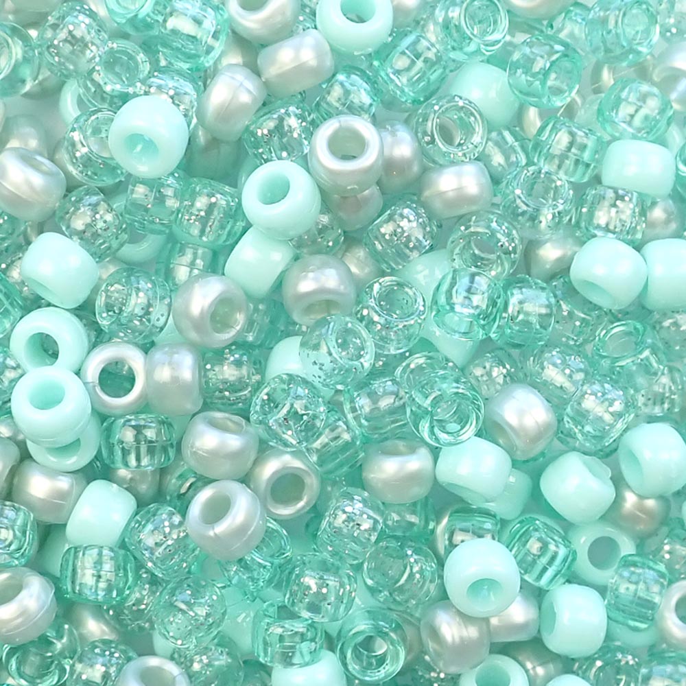 Sea Green Multicolor Mix Plastic Pony Beads 6  x 9mm, 1000 beads
