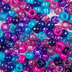 berry inspired dark blue and purple colors of 6 x 9mm plastic pony beads